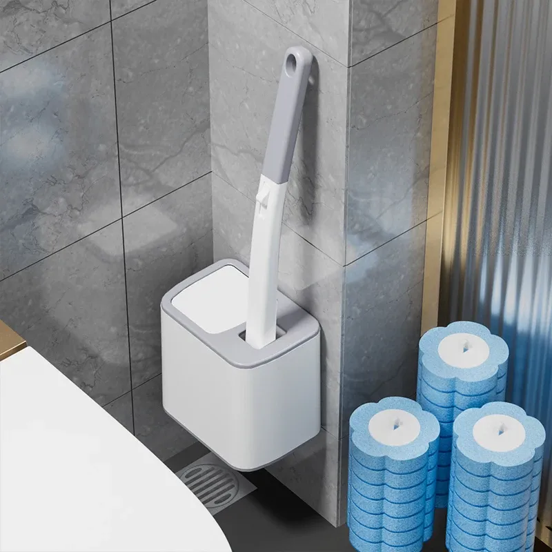 Disposable Toilet Brush Replaceable Wall-Mounted Long Handle Cleaning Tool 4