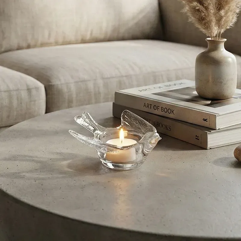 Amber Glass Bird Tealight Holders 4