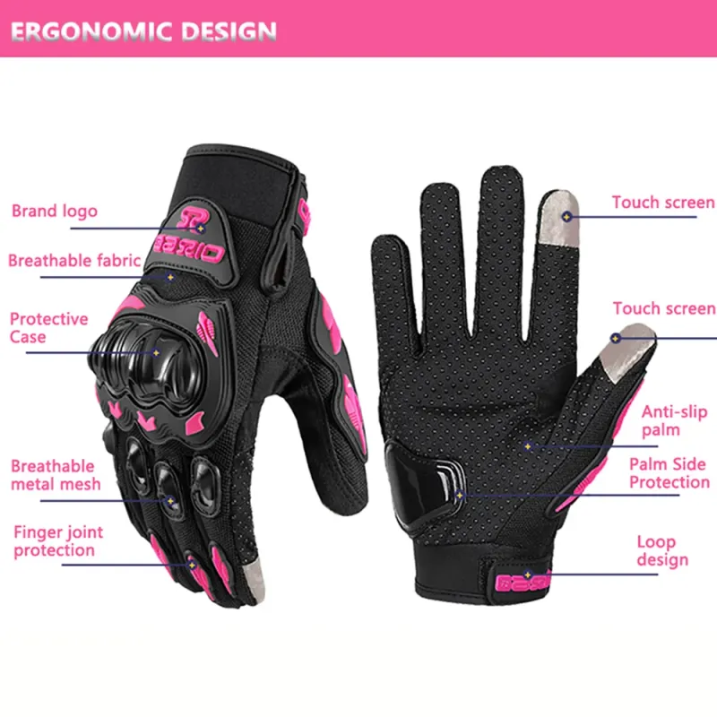 Women's Pink Motorcycle Riding Gloves 6