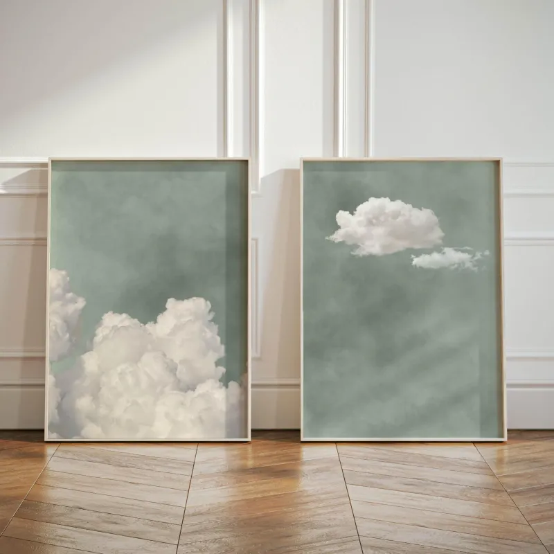 Sage Green Cloud Wall Art Canvas Print 1