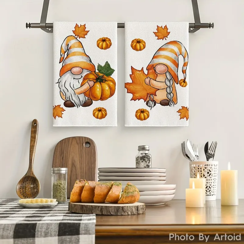Fall Gnome Pumpkin Kitchen Towels 6 Pcs 2