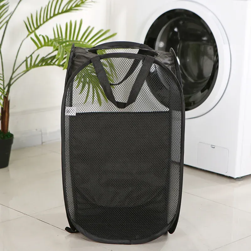 Folding Mesh Laundry Basket with Handle 4