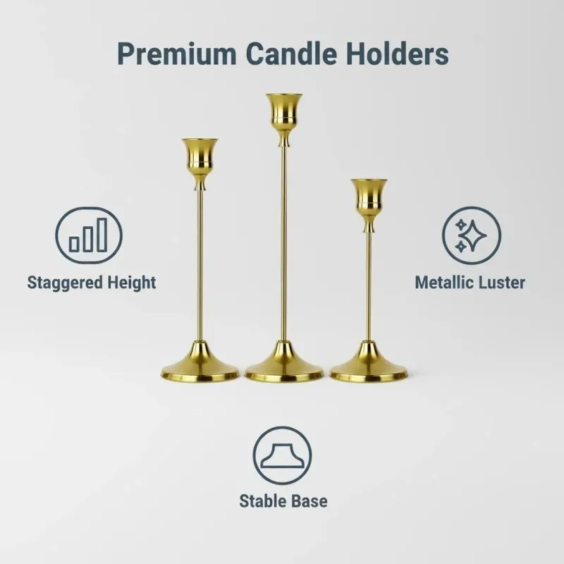 Gold Metal Candle Holder Set - 3 Piece 4