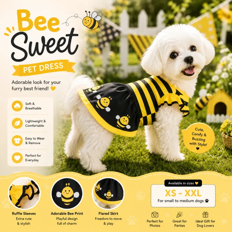 Cute Bee Dog Costume Outfit 1