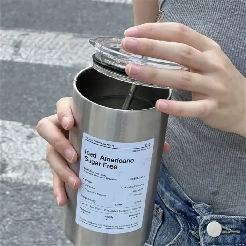 600ml Stainless Steel Thermos Cup with Straw 4