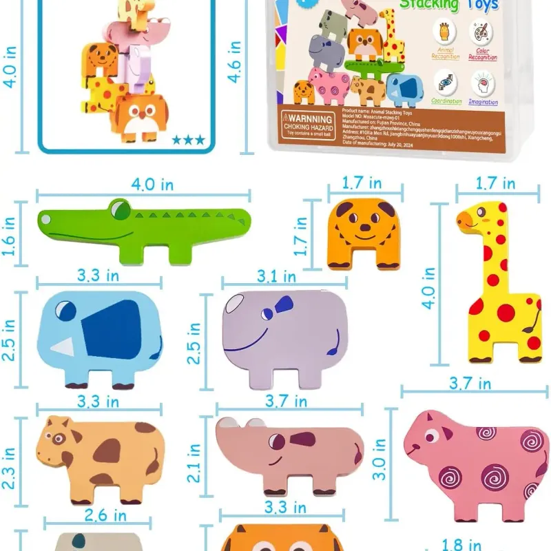10 Pack Montessori Wooden Animal Blocks 6