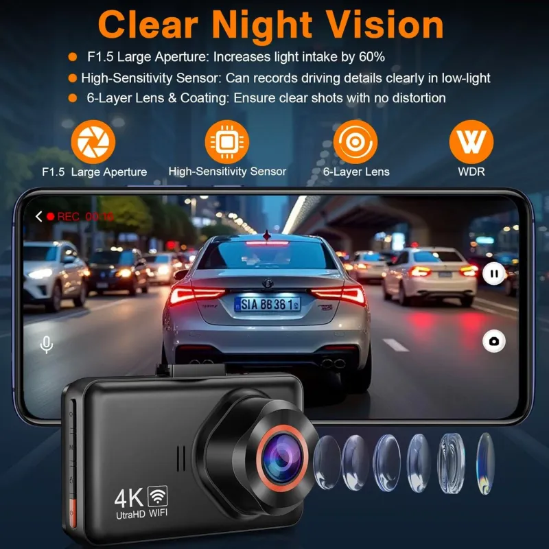 4K+2K Dual Dash Cam GPS WiFi 3