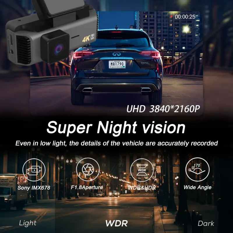 4K Dual Lens 5G WiFi GPS Dash Cam 4