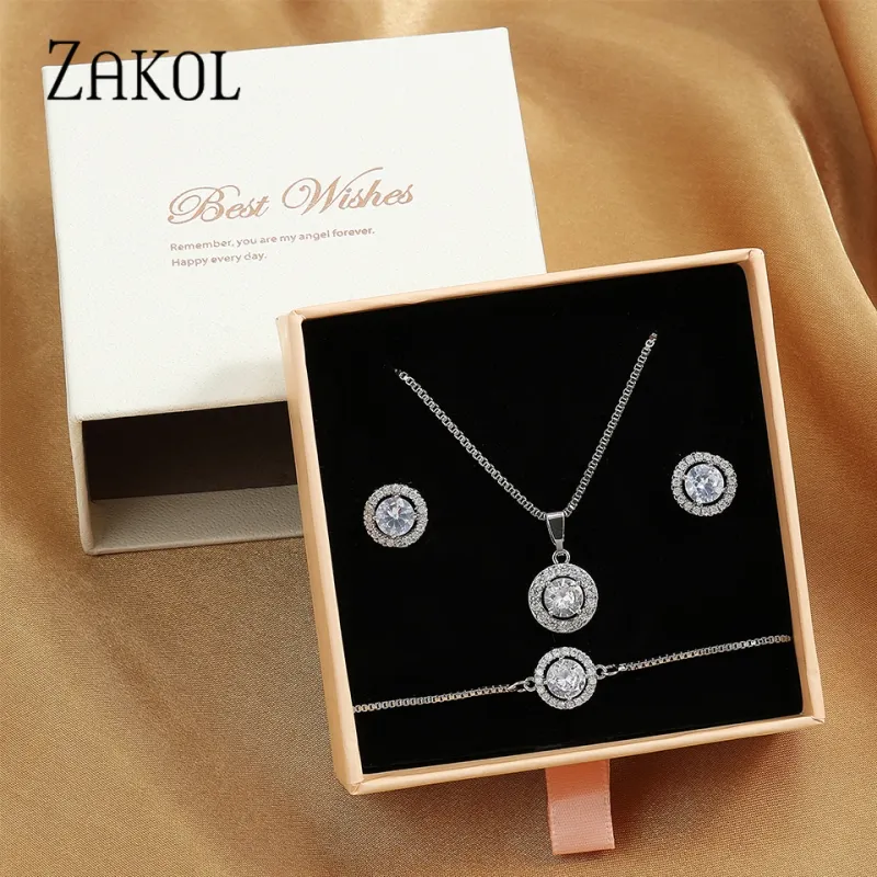 ZAKOL 3-Piece Shiny CZ Jewelry Set with Gift Box 1