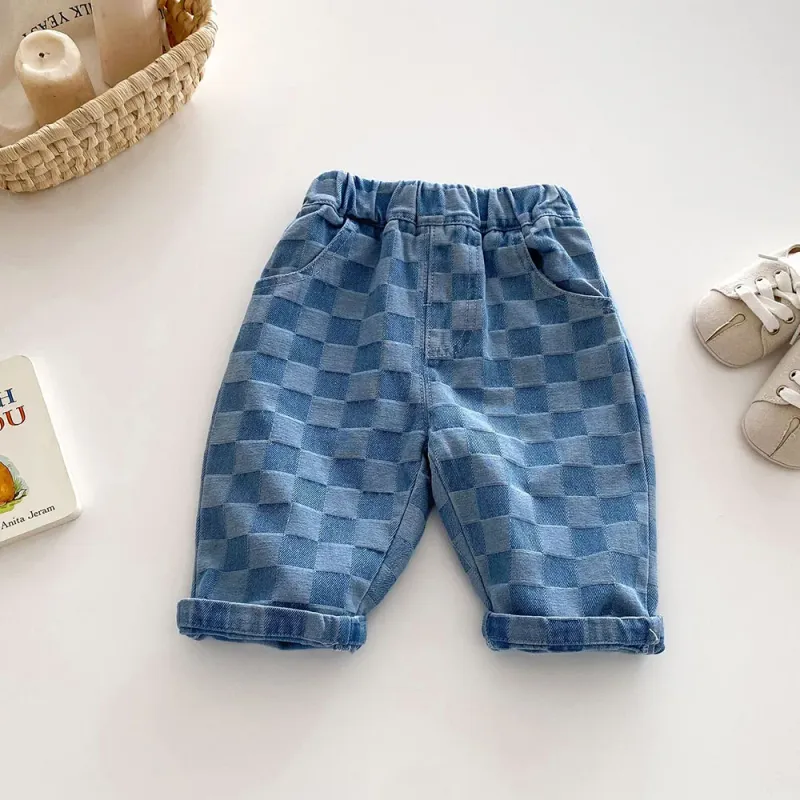 Children's Plaid Denim Jeans Pants 1-5Y 3