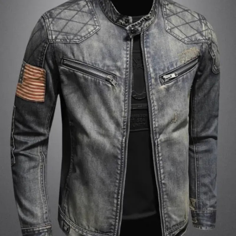 Men's Retro Biker Denim Jacket 2
