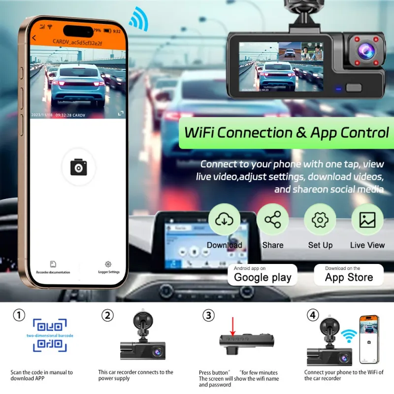 3-Channel WIFI Dash Cam 1080P HD 3