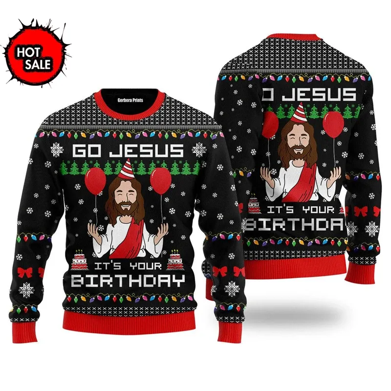 Happy Birthday Jesus 3D Ugly Christmas Sweatshirt 4