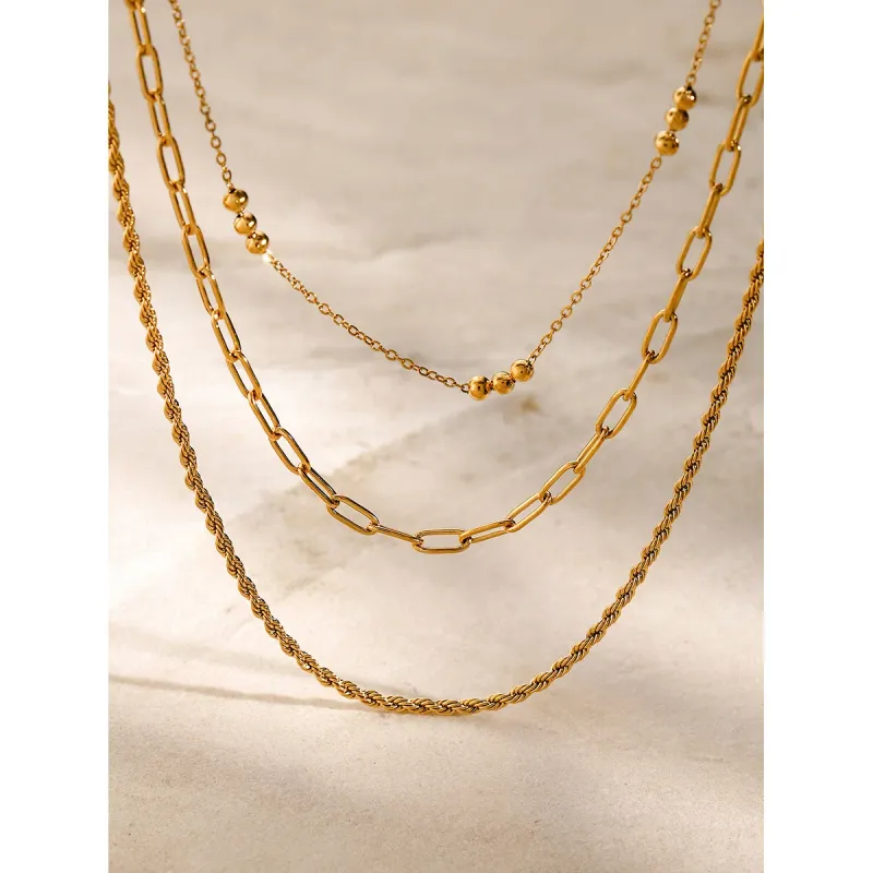 18K Gold Plated Layered Chain Necklace 3