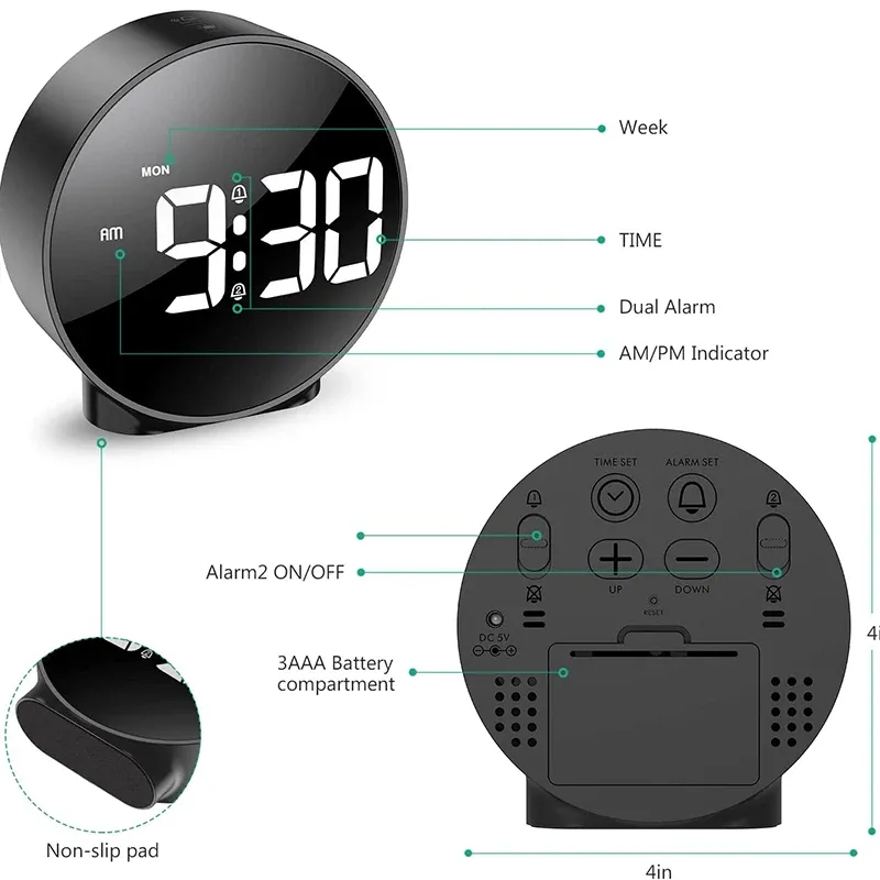LED Digital Alarm Clock Dual Time Display 6