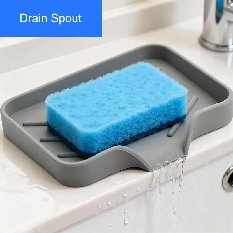 Silicone Soap Dish with Drain Spout 1