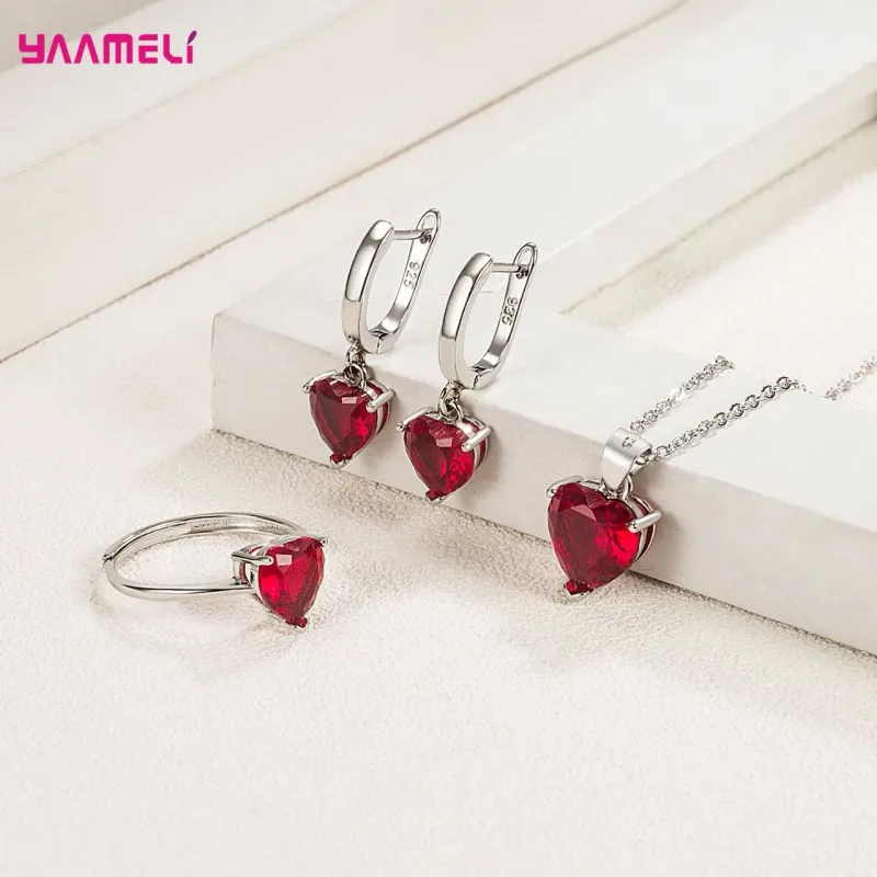 925 Sterling Silver Heart Zircon Jewelry Set 3
