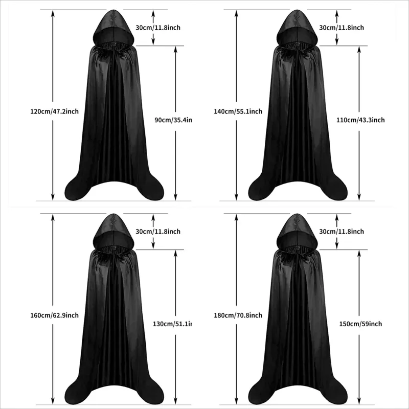 Hooded Witch Cape Cloak - Unisex Black Robe 6