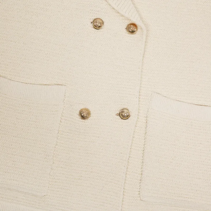 Cream Rib Knit Blazer Coat 5