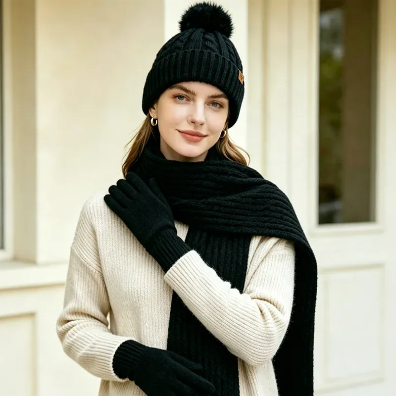 Winter Warm 3-Piece Knit Set with Touch Screen Gloves 4