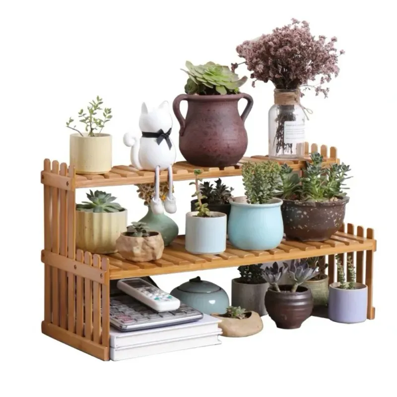 Wood 2-Tier Plant Stand Shelf 3