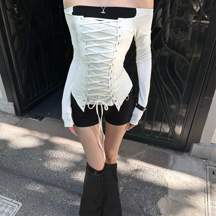 Seeslim Patchwork Lace-Up T-shirt 4