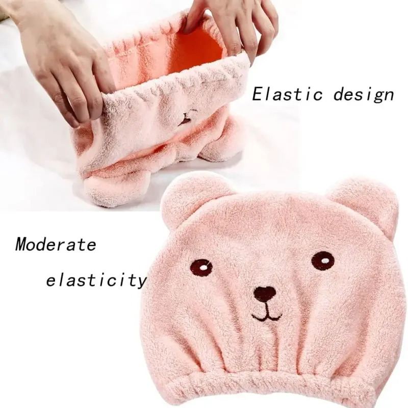 Microfiber Dry Hair Cap with Bear Embroidery 3