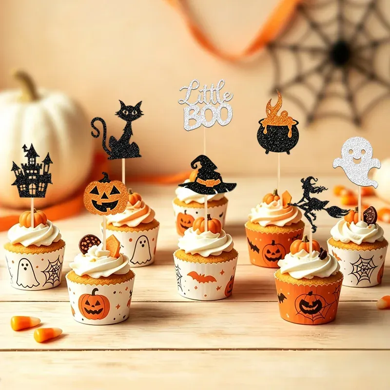 Halloween Glitter Cupcake Toppers 24Pcs 5