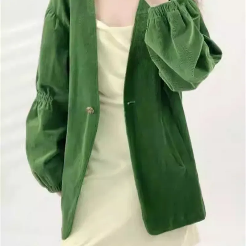 Green Retro Corduroy Short Jacket 6