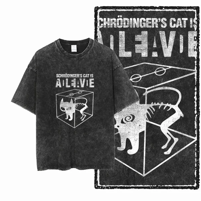COOLMIND DB Cat Graphic Acid Wash Tee 4