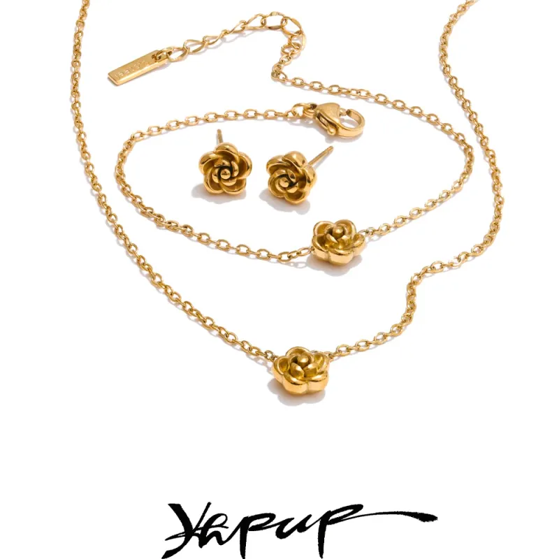 Chic Rose Flower Chain Jewelry Set in Gold & Platinum 1