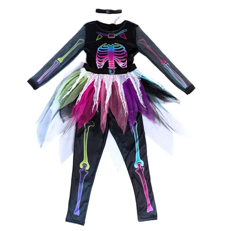 Rainbow Skeleton Kids Halloween Dress 6