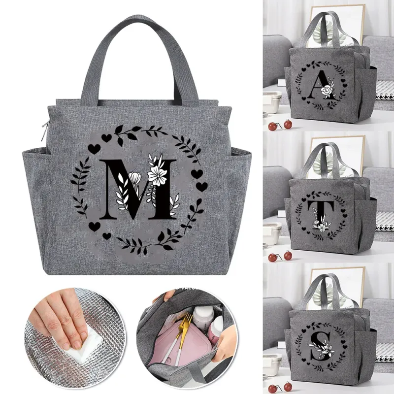 Cute Grey Garland Letter Thermal Lunch Bag 1