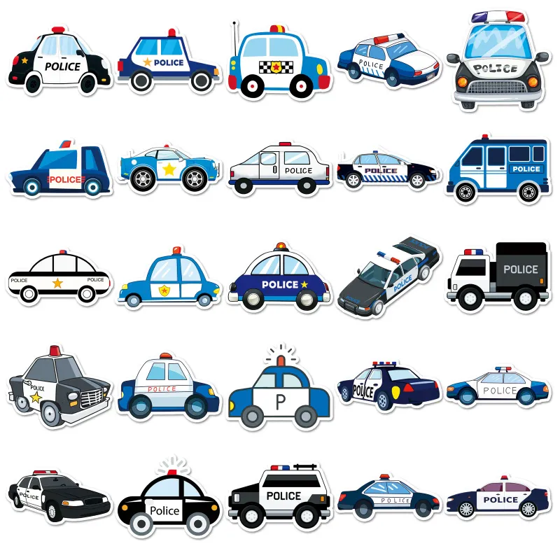 50Pcs Cartoon Police Car Stickers for Kids Party Favors 4