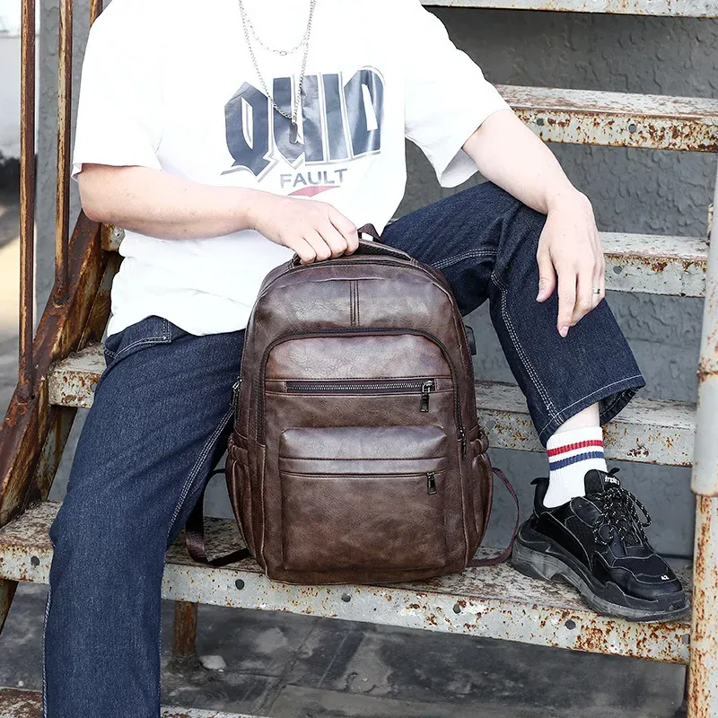 USB Charging Leather Laptop Backpack 6