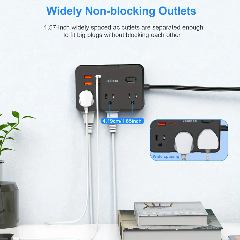 Flat Plug Power Strip with USB-C Ports 6