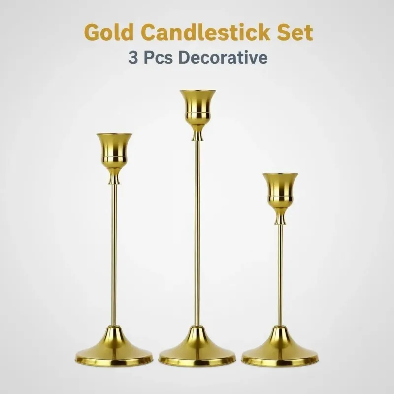 Gold Metal Candle Holder Set - 3 Piece 1