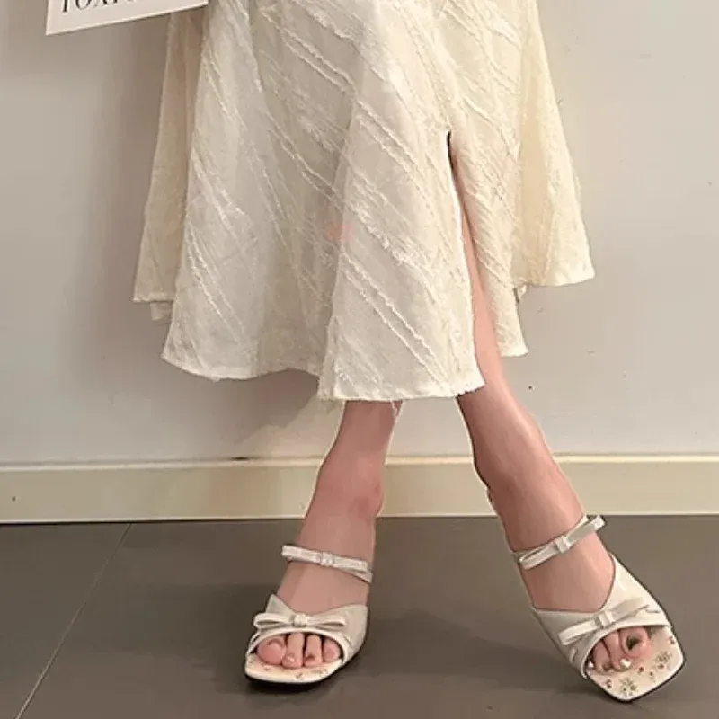 Pink Bow Wedge Sandals for Women 6