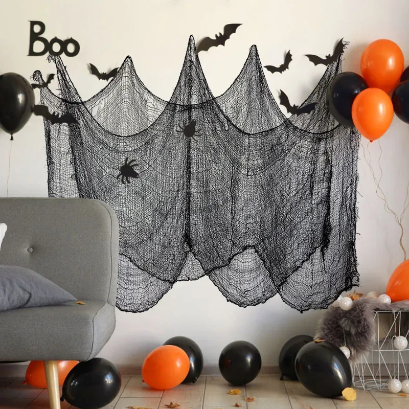 Black Gauze Halloween Spider Web Decor 4