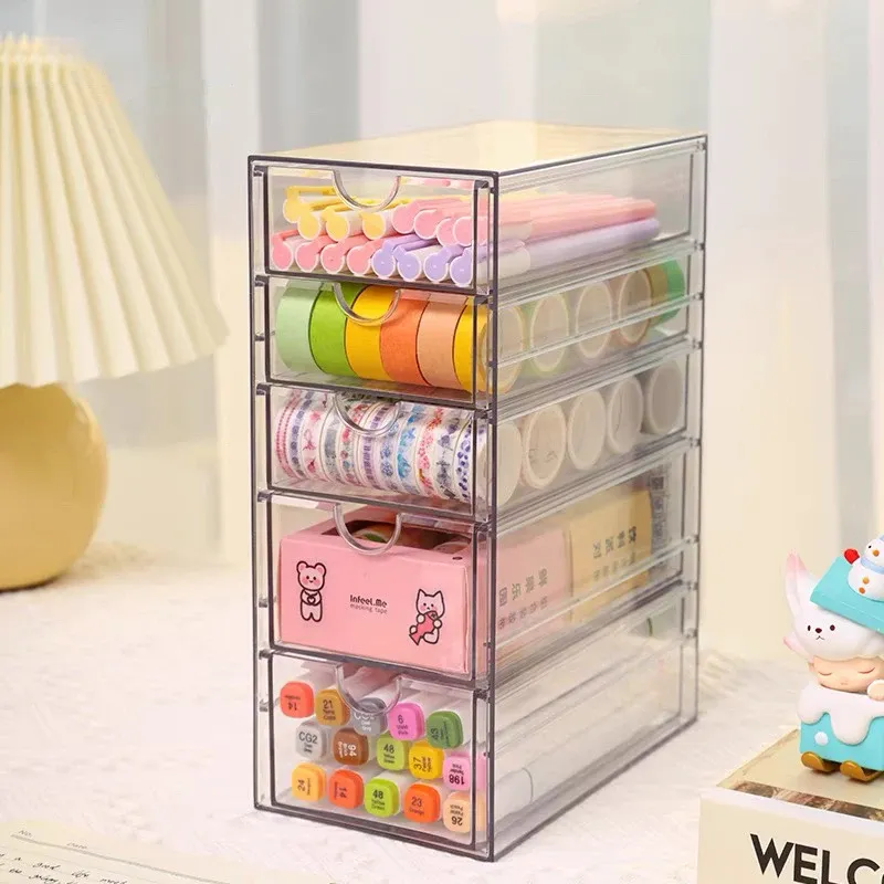 4/5Layer Acrylic Drawer Organizer Stationery Storage Box Glasses Clear Desk Makeup Hair Display Pencil Holder Office Student 2