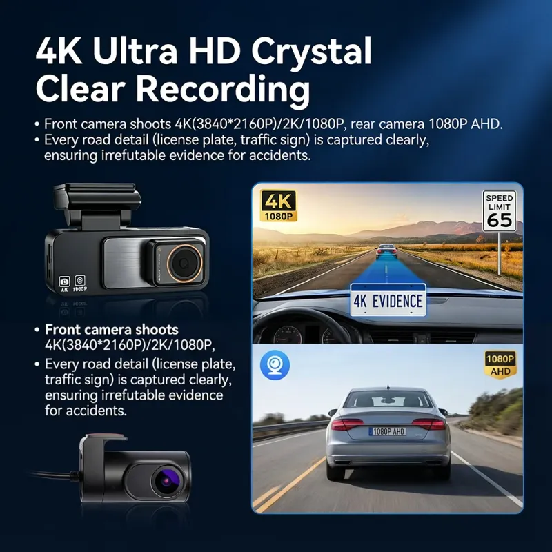 4K Dual Lens Dash Cam GPS WiFi DVR 3