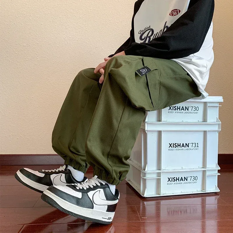 Khaki Cargo Parachute Pants for Men 3