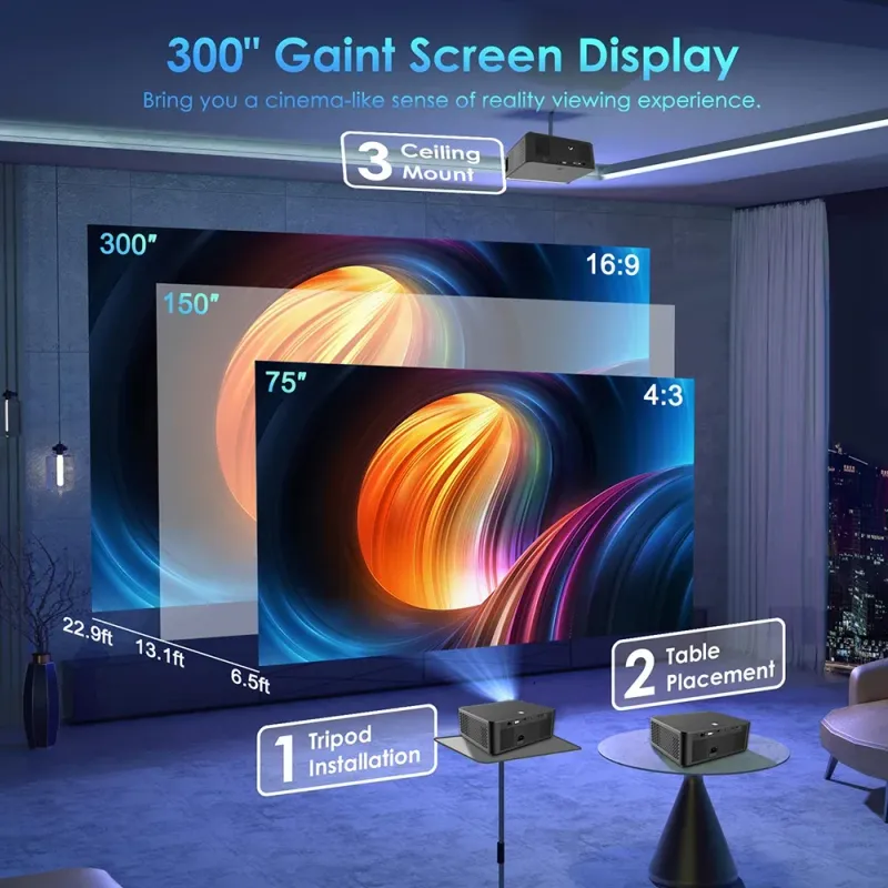 Smart 4K Mini Projector 6000 Lumens 3