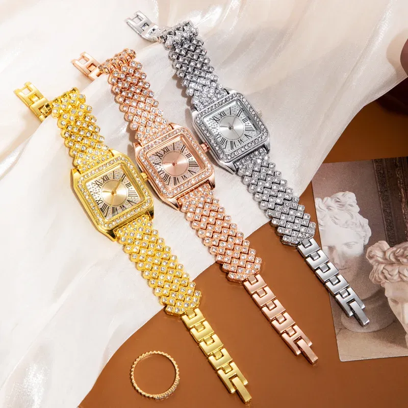 YIKAZE Gold Square Diamond Watch for Women 3