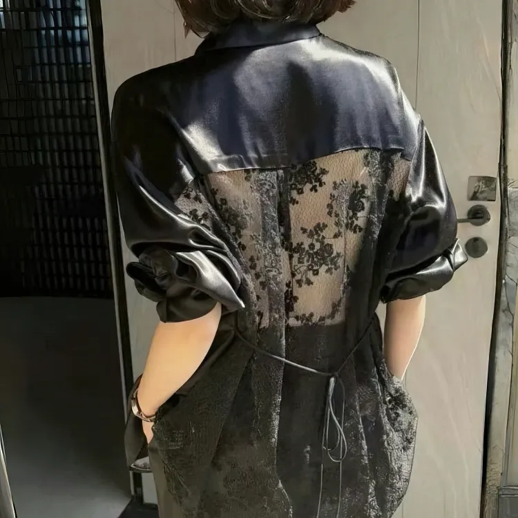 Backless Silk Satin Oversize Shirt 6