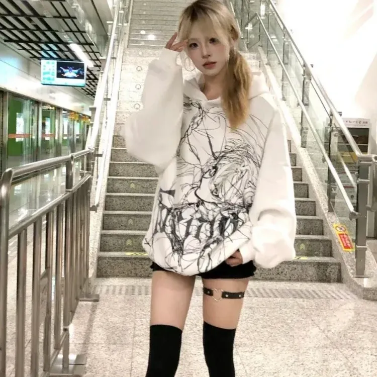 Japanese Cartoon Grunge Hoodie - Unisex Y2K 4