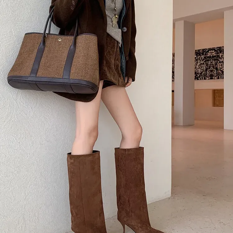 ZAROY Point Toe Suede Knee High Boots 5