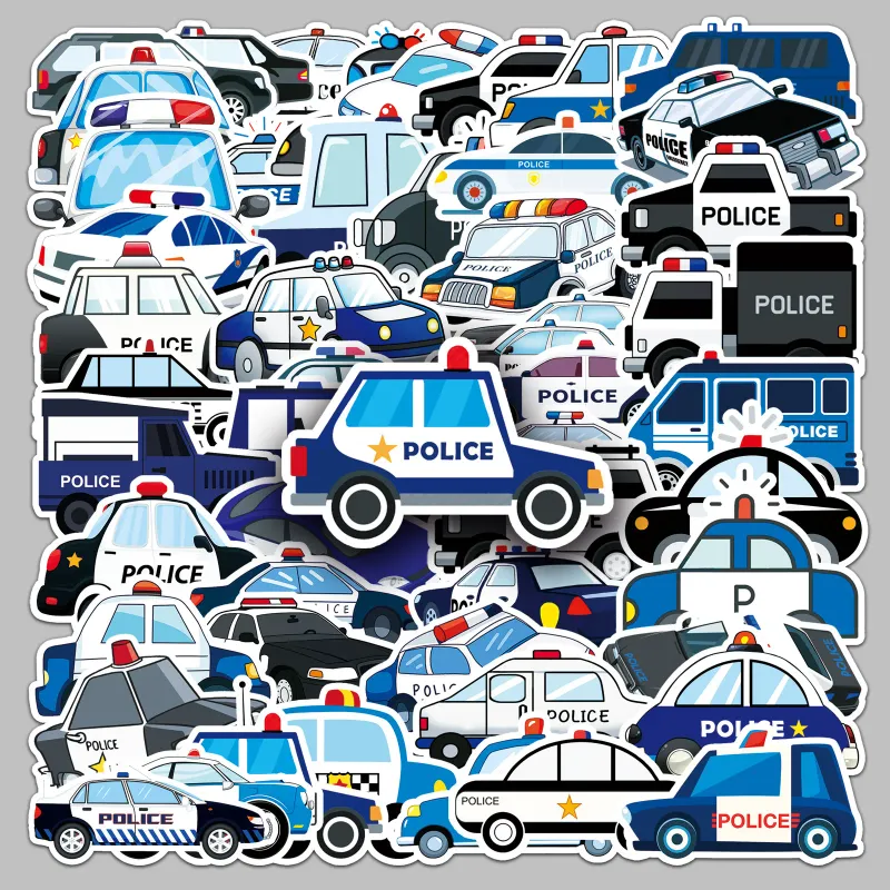 50Pcs Cartoon Police Car Stickers for Kids Party Favors 1