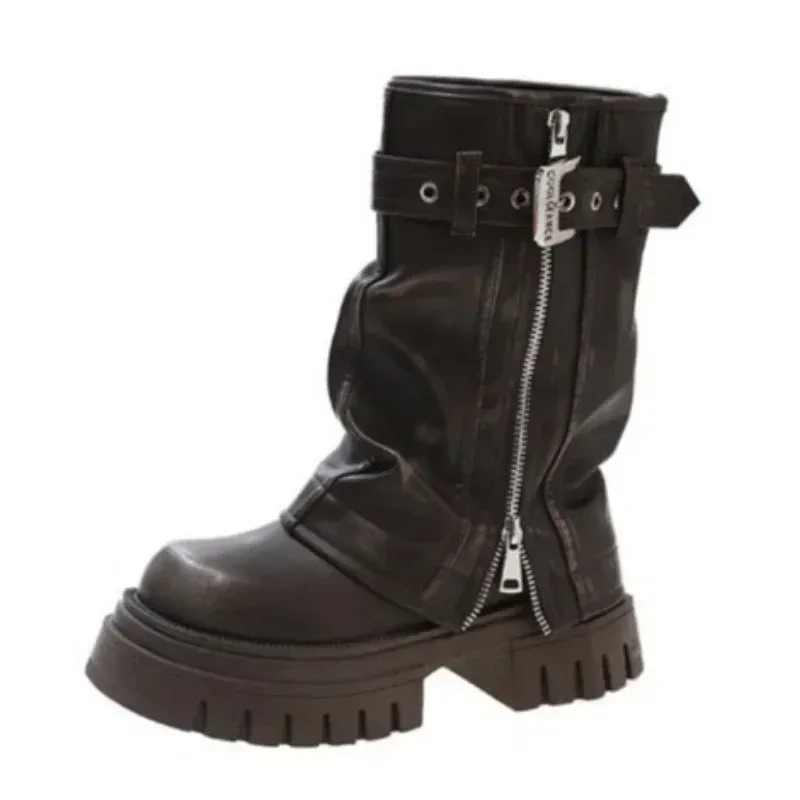 Women's Platform Knee-High Biker Boots 6