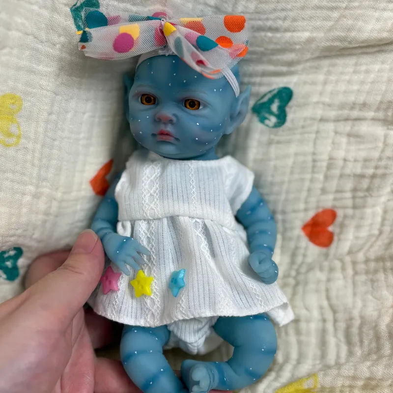 8" Blue Skin Handmade Reborn Baby Doll 6